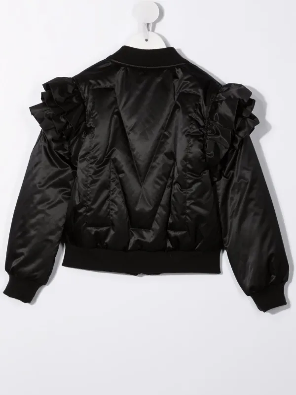 black ruffle bomber jacket