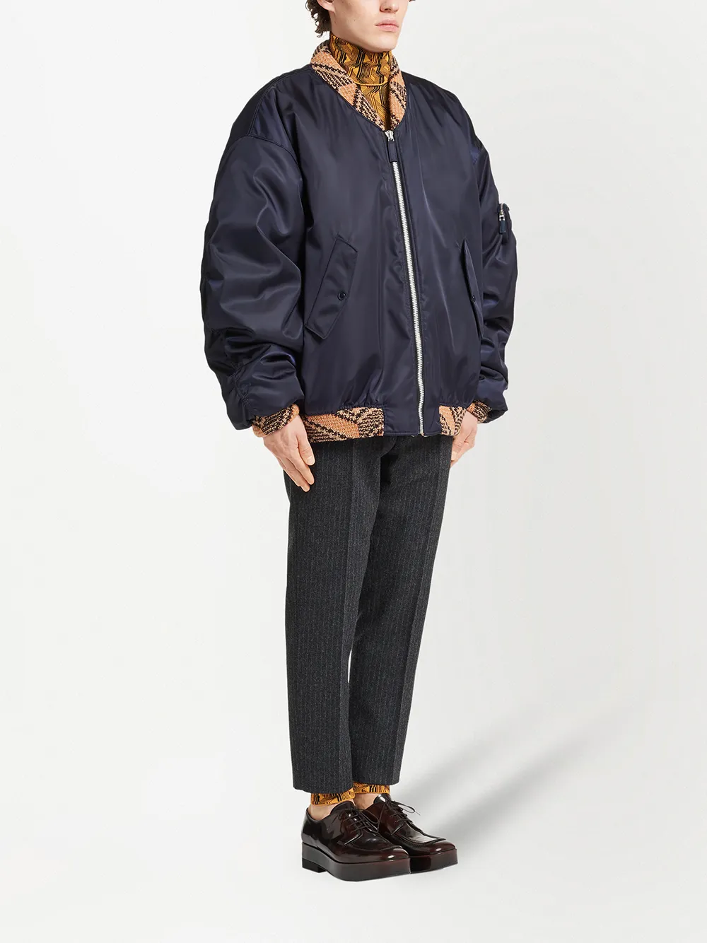 Prada Oversized Re-nylon And Knit Bomber Jacket In Blue | ModeSens