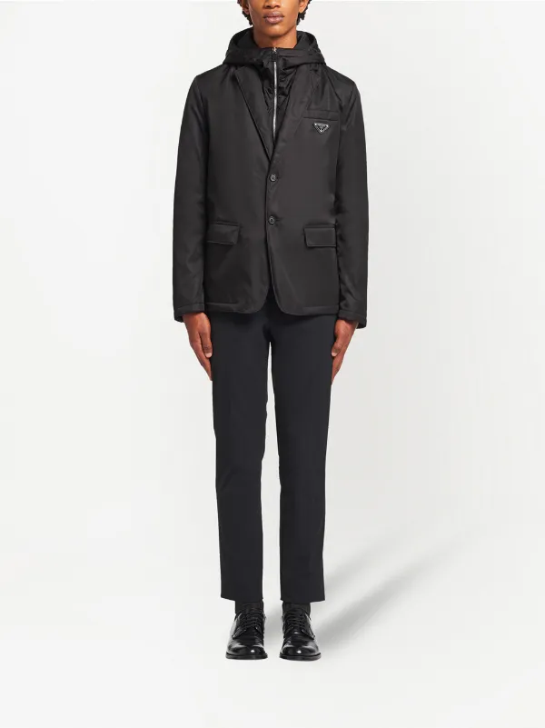 Prada logo-plaque Hooded Jacket | Black | FARFETCH