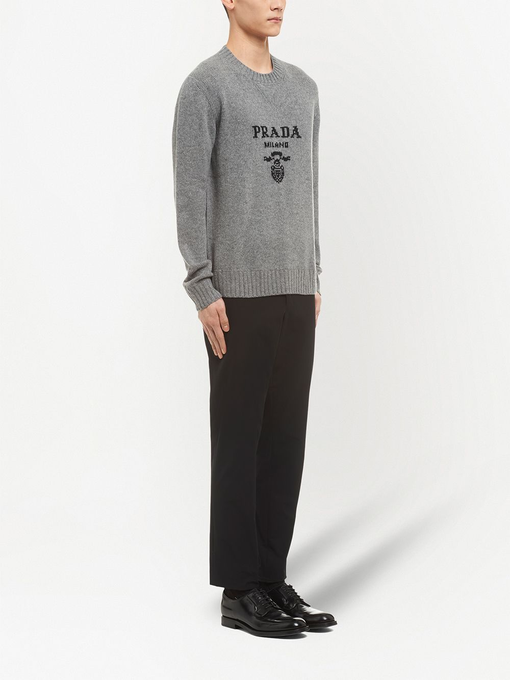 Shop Prada Logo-intarsia Wool-cashmere Jumper In Grau