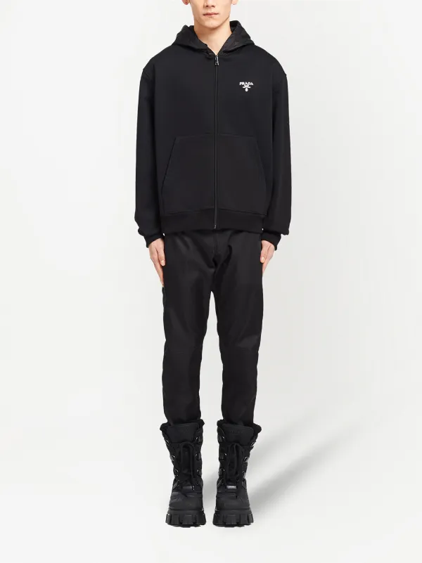 Prada logo-embroidered zip-up hoodie - FARFETCH