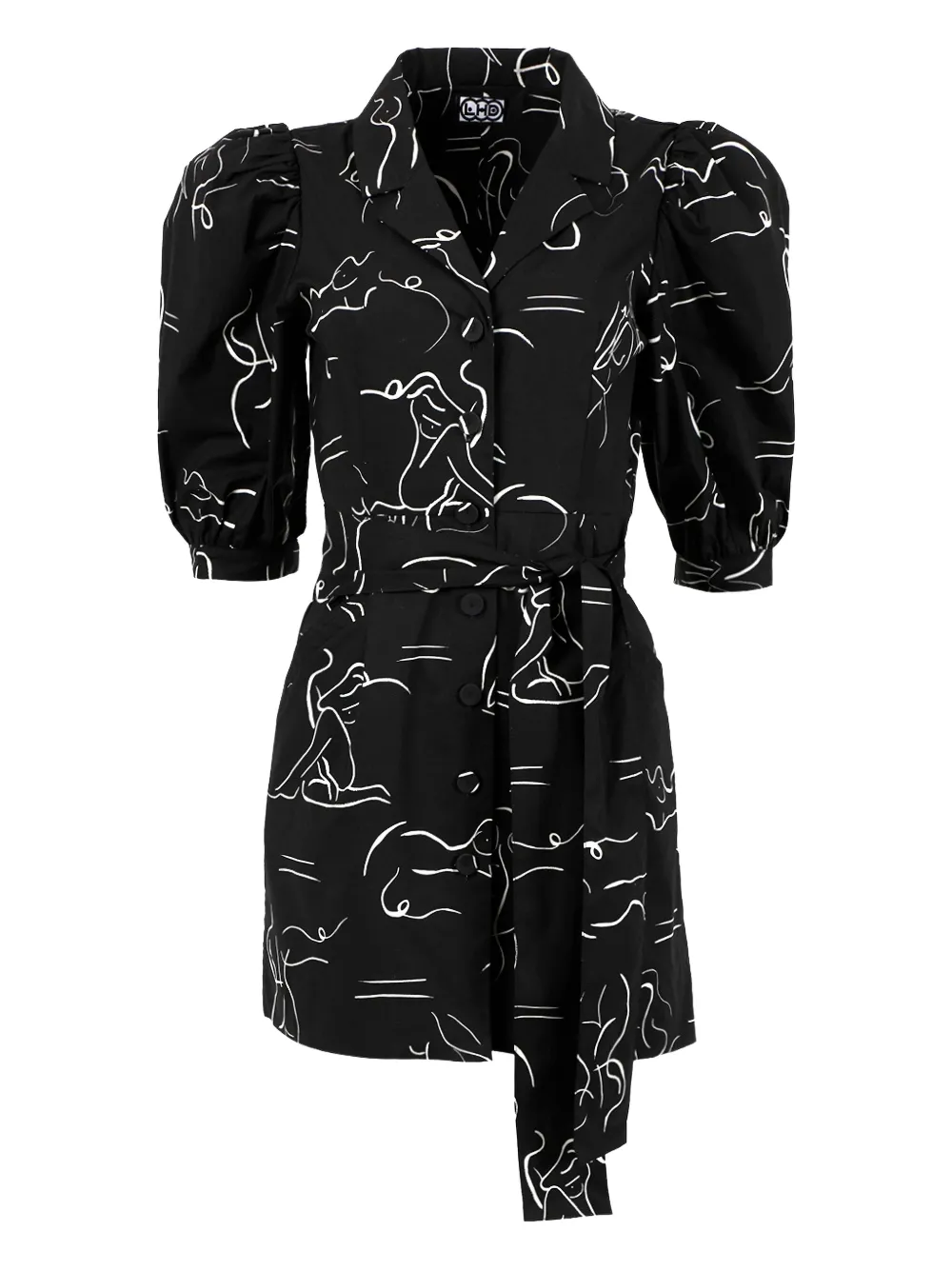 Lhd puff sleeve print dress - Black