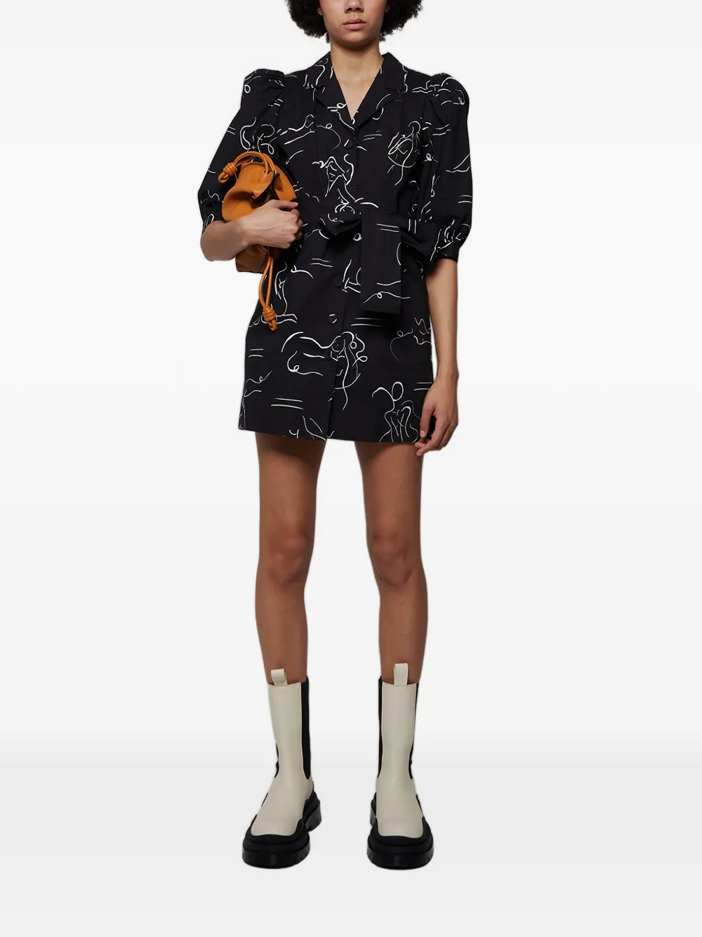 Lhd puff sleeve print dress - Zwart