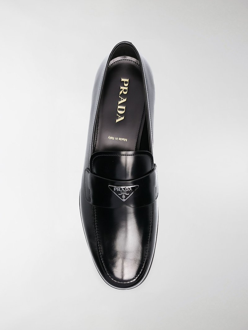 Prada triangle-logo brushed loafers black | MODES