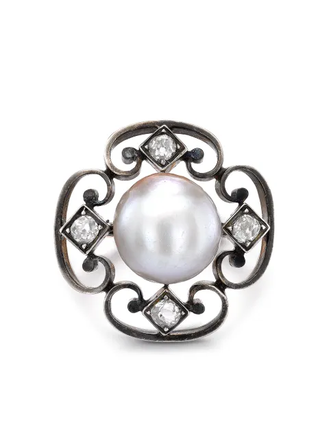 Pragnell Vintage 1891-1900 18kt white and rose gold Belle Époque pearl and diamond ring
