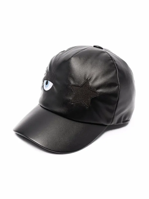 eye-patch faux leather baseball cap