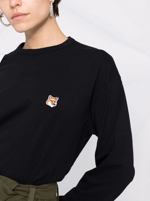 Maison Kitsuné embroidered-logo long-sleeve Top - Farfetch