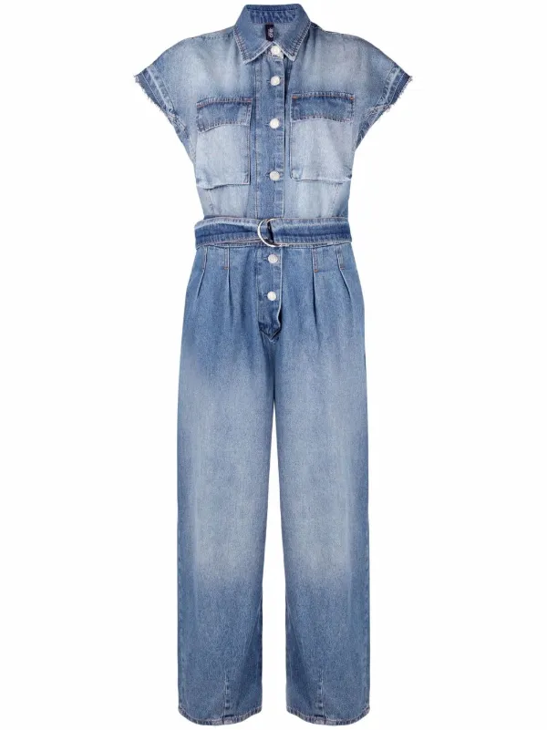 Shop LIU JO belted denim jumpsuit with 