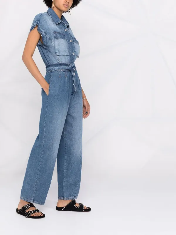 Shop LIU JO belted denim jumpsuit with 