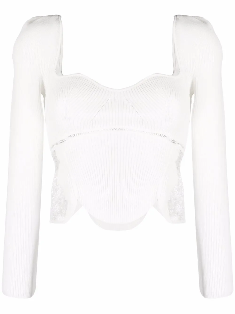 Shop Self-portrait Ribbed Lace-detail Crop Top In Weiss