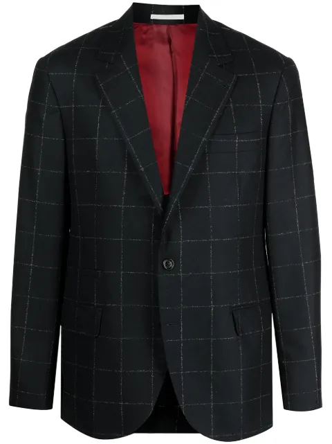 Brunello Cucinelli جاكيت بدلة صوف بنقش كاروهات