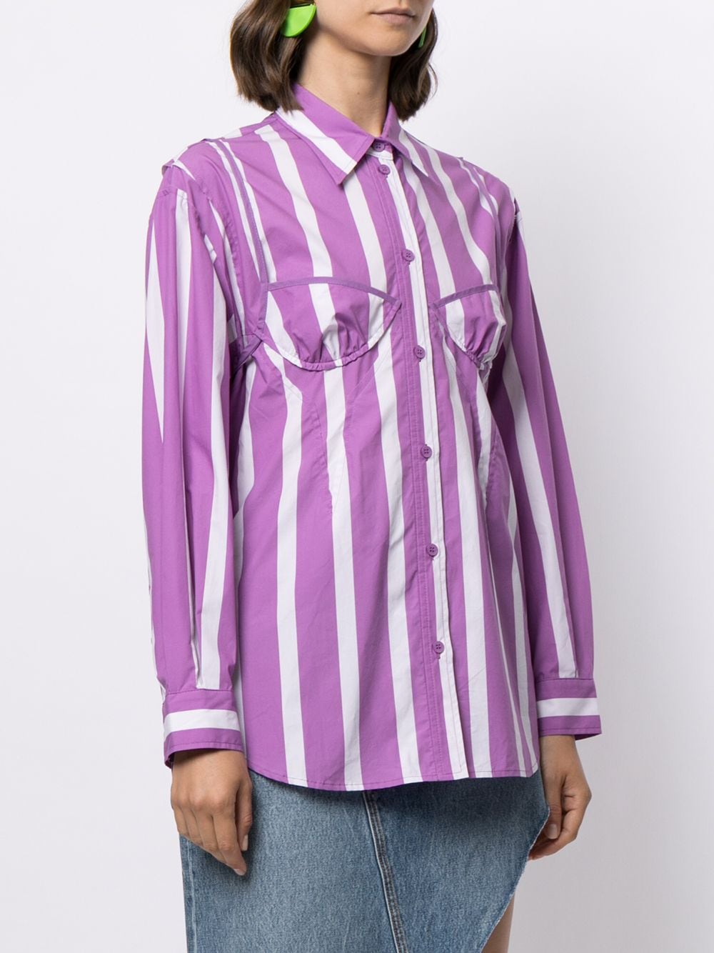 Shop Pushbutton Striped Moulded-cup Cotton Shirt In Purple