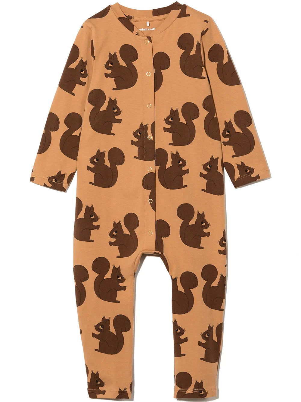 Click to view more detailed imagery on our partner's website Mini Rodini Babies' Long-sleeved Squirrel Print Romper In Brown