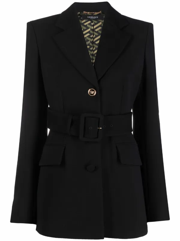 Versace Belted Single-breasted Blazer in Black