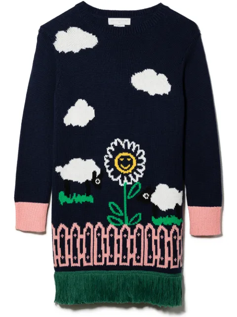 Stella McCartney Kids فستان منسوج ببستان بحياكة إنتارسيا