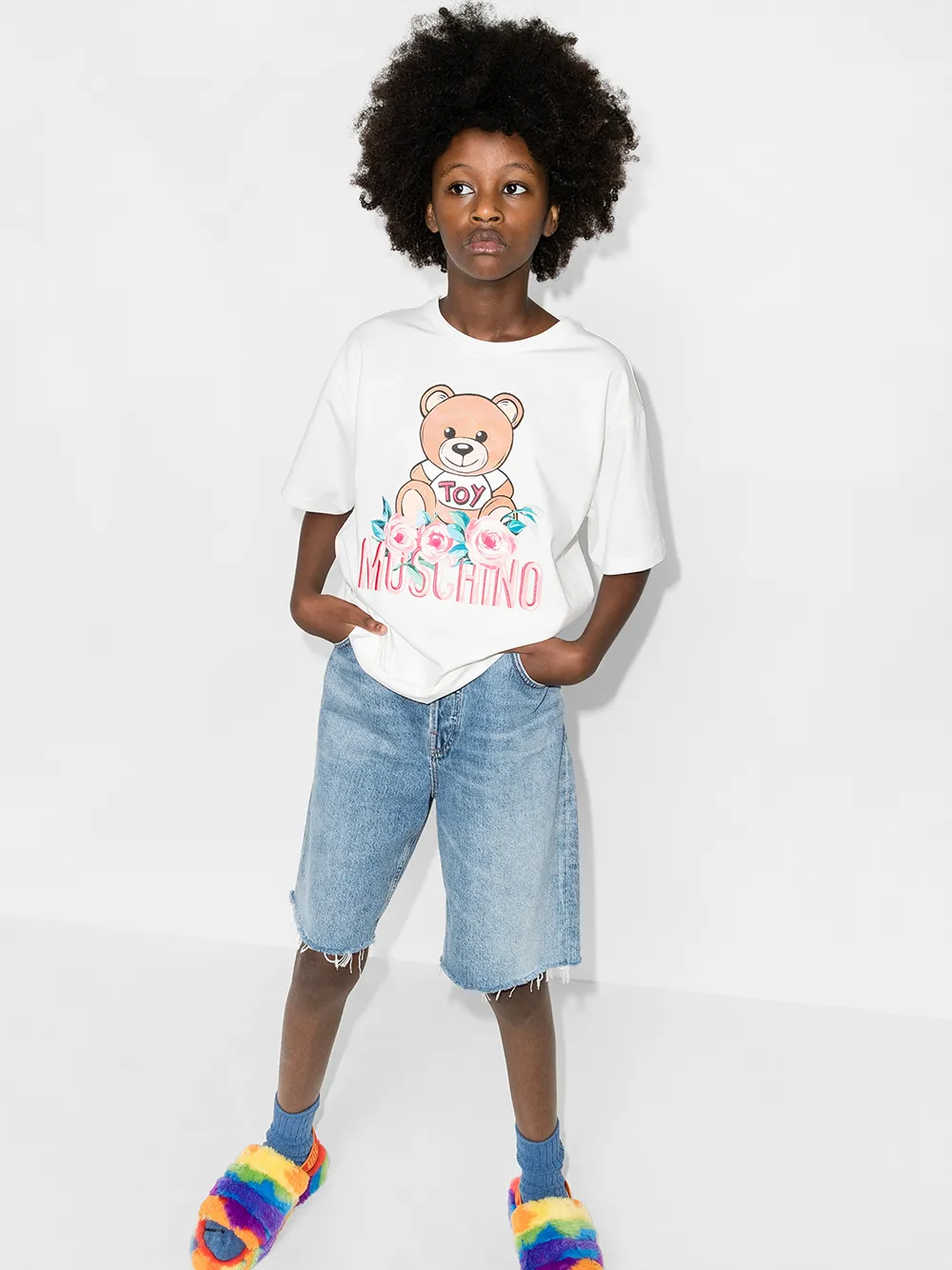 фото Moschino kids футболка roses teddy bear