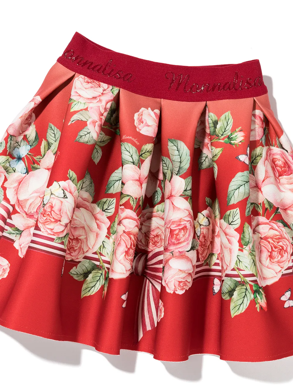 Monnalisa Plooirok met rozenprint - Rood