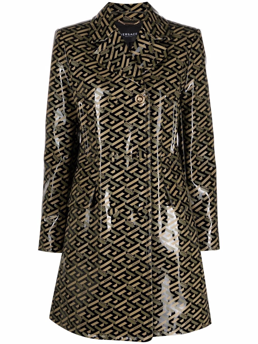 фото Versace виниловое пальто с узором la greca