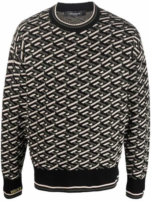 Versace La Greca Geometric Pattern Jumper - Black