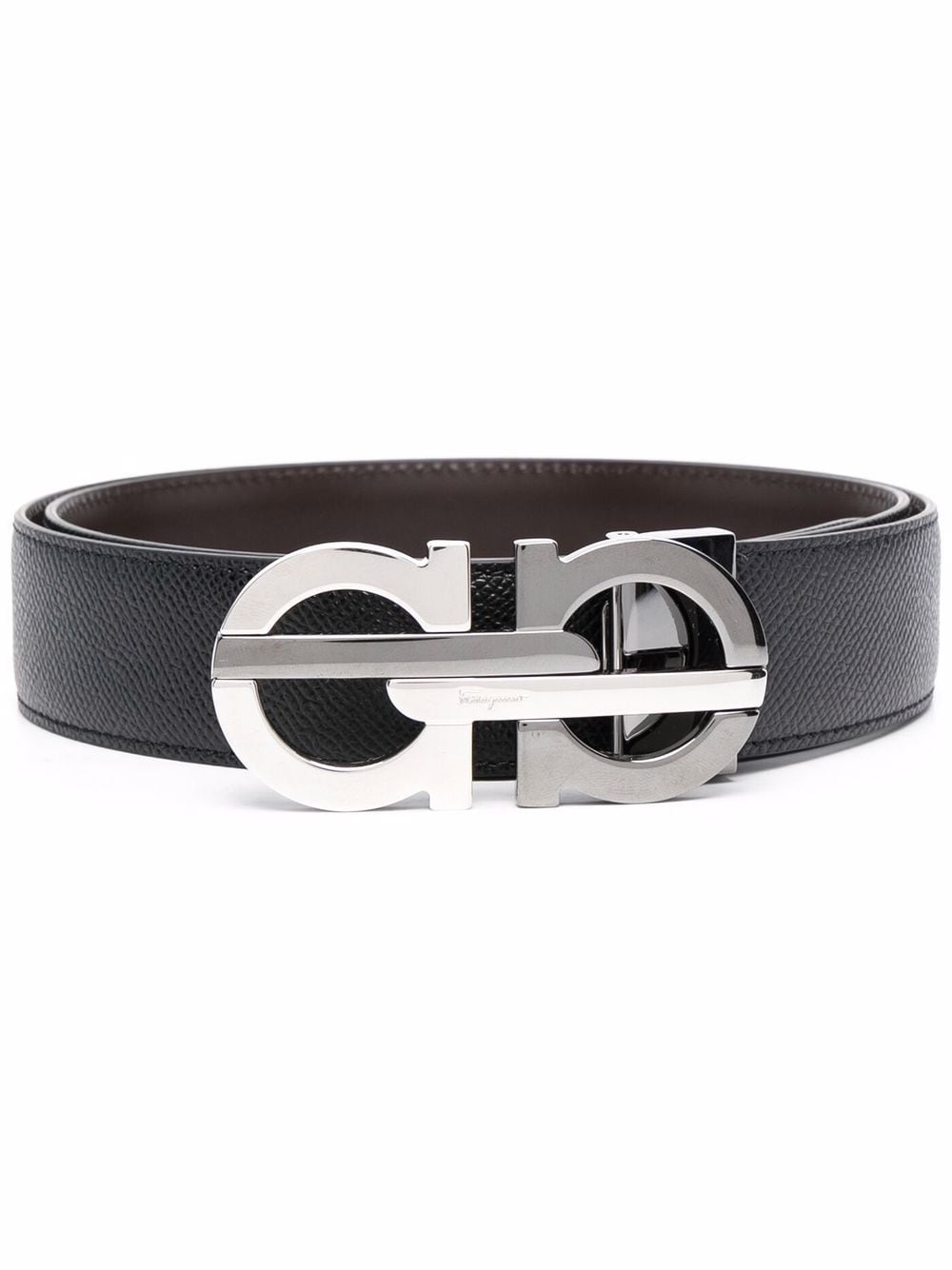 Double Adjustable Gancini Buckle Leather Belt