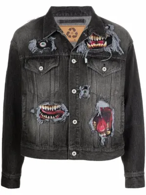 Doublet graphic print button up Denim Jacket Farfetch