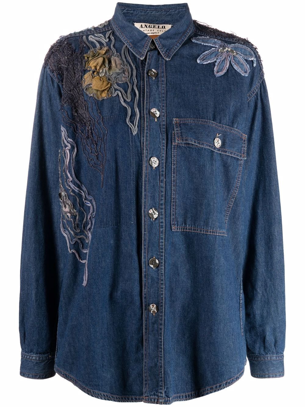 Pre-owned A.n.g.e.l.o. Vintage Cult 1980s Floral-embroidered Denim Shirt In Blue