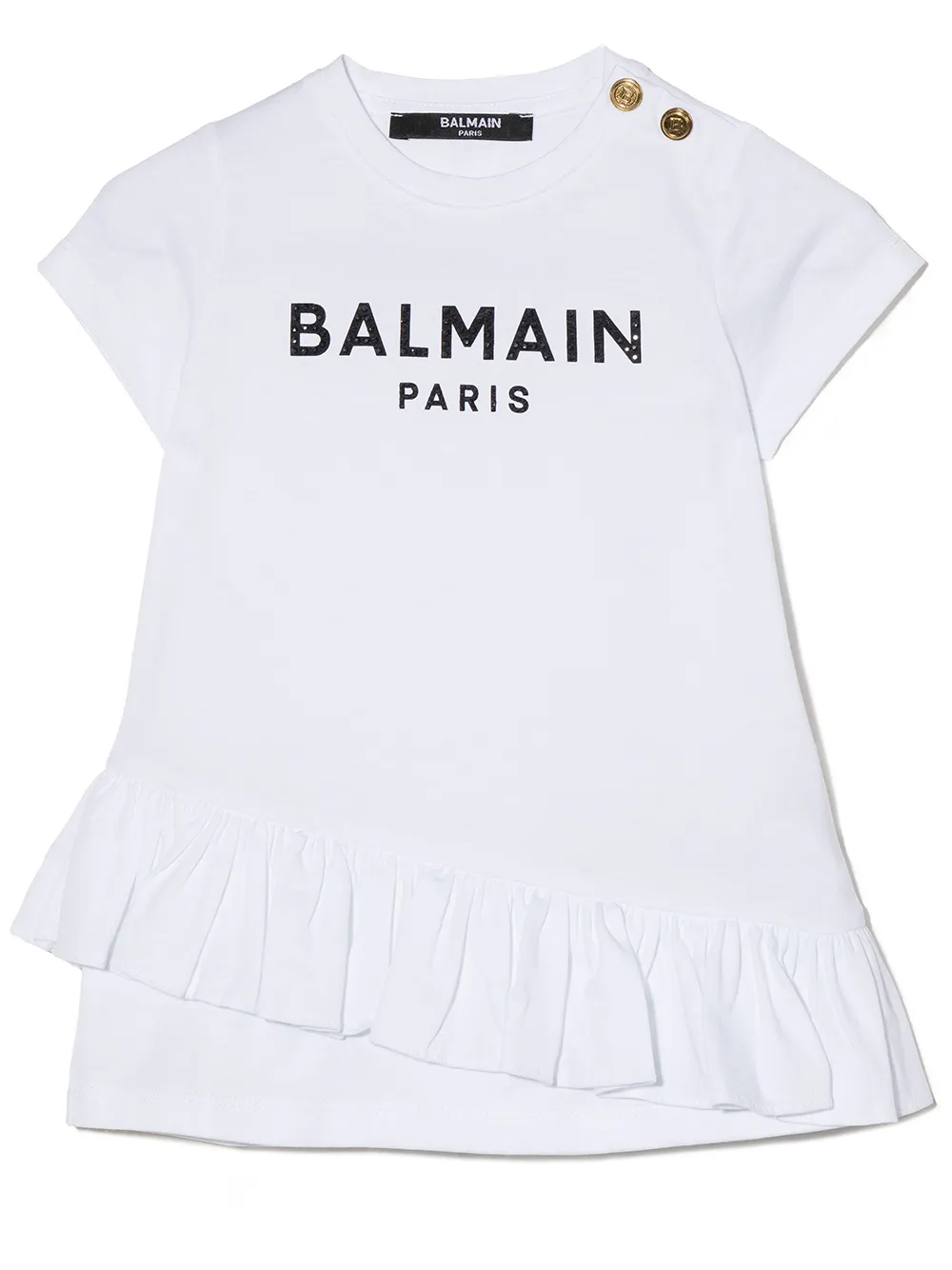

Balmain Kids ruffled-detail logo-print dress - White