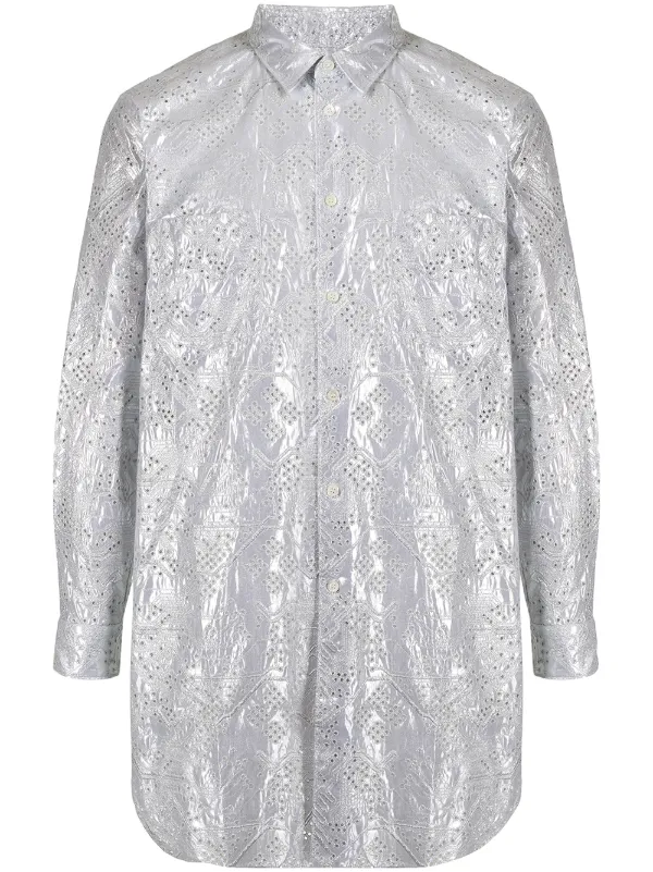 Comme des Garçons Perforated-detail Long Shirt in Silver