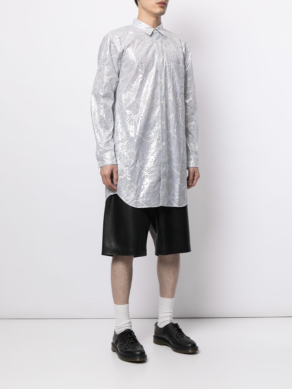 Shop Comme Des Garçons Perforated-detail Long Shirt In Silber