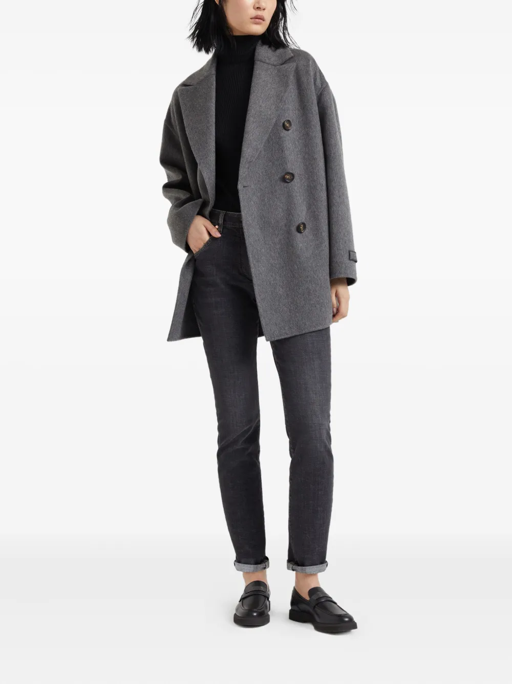Brunello Cucinelli كنزة مزيج كشمير برقبة عالية مطوية | كنزات | Image 2
