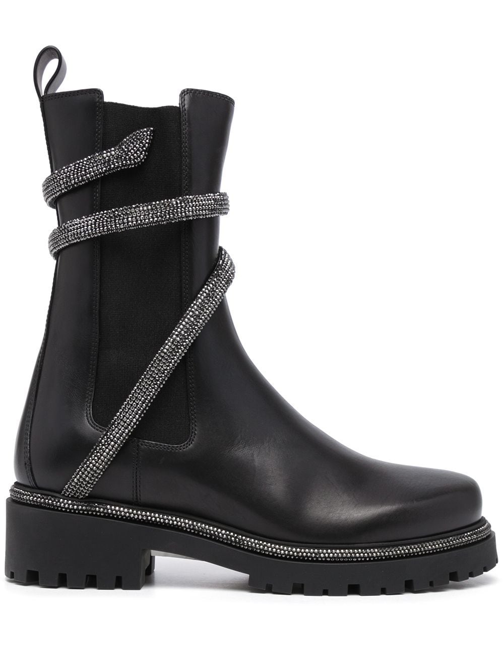 René Caovilla Snake-embellished Leather Ankle Boots In Black