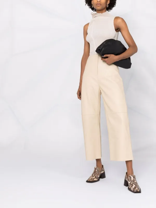 cropped wide-leg leather trousers 