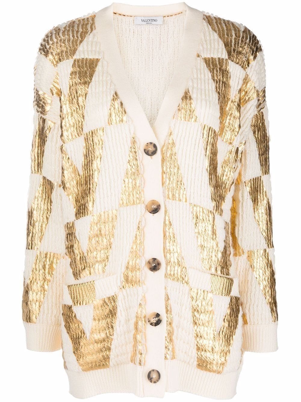 Valentino Garavani intarsia-logo wool cardigan - White