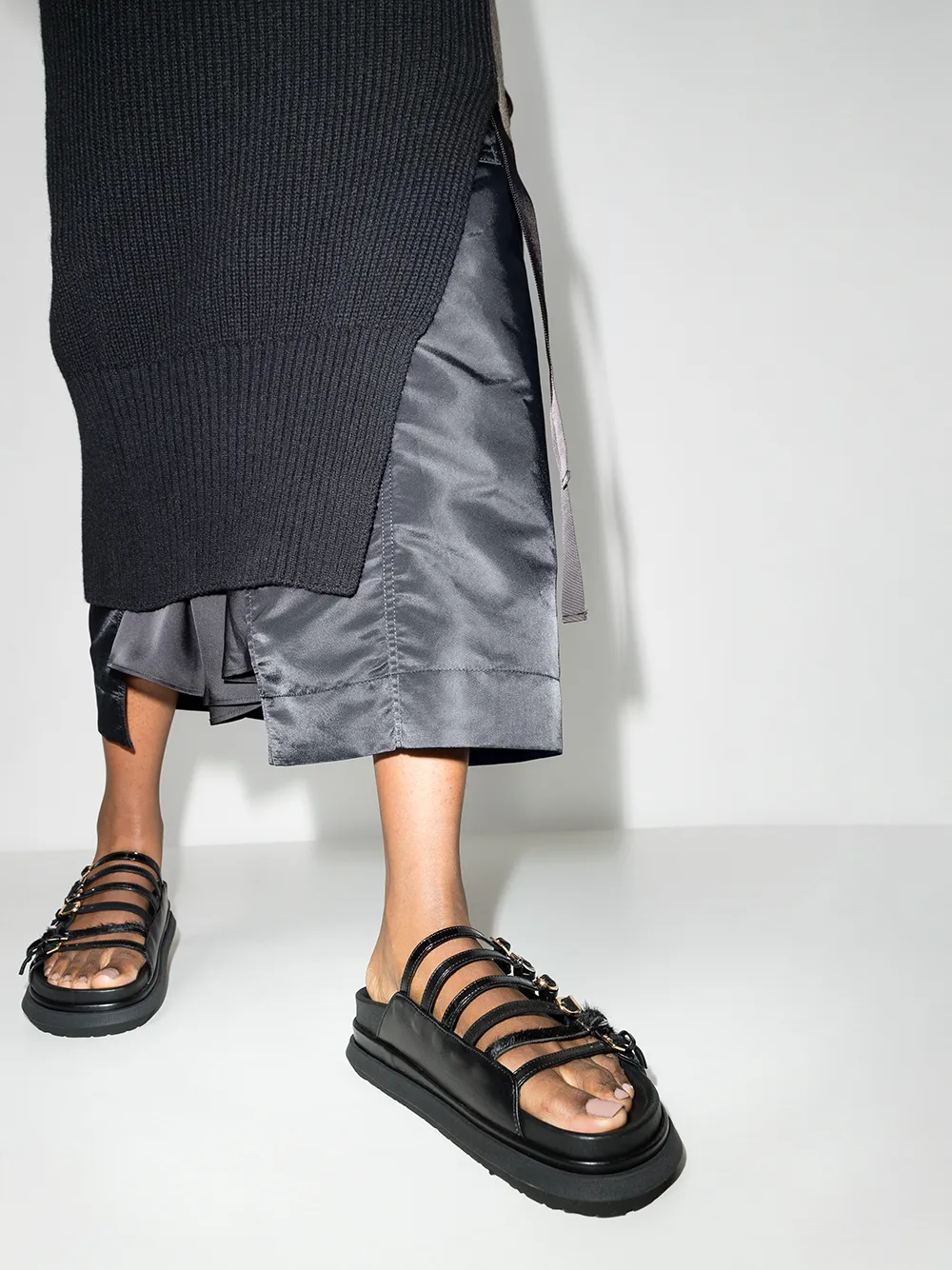 Sacai Black Multi-strap Flatform Leather Sandals | ModeSens