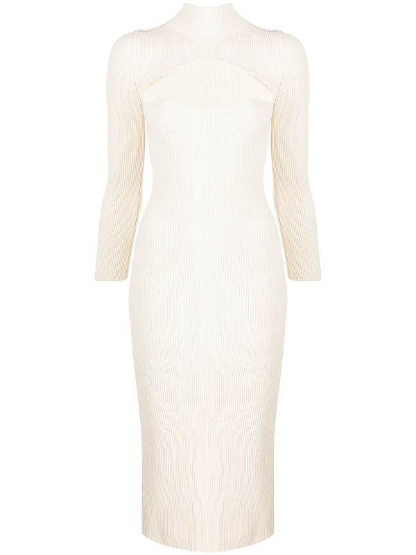 white ribbed cut out dress