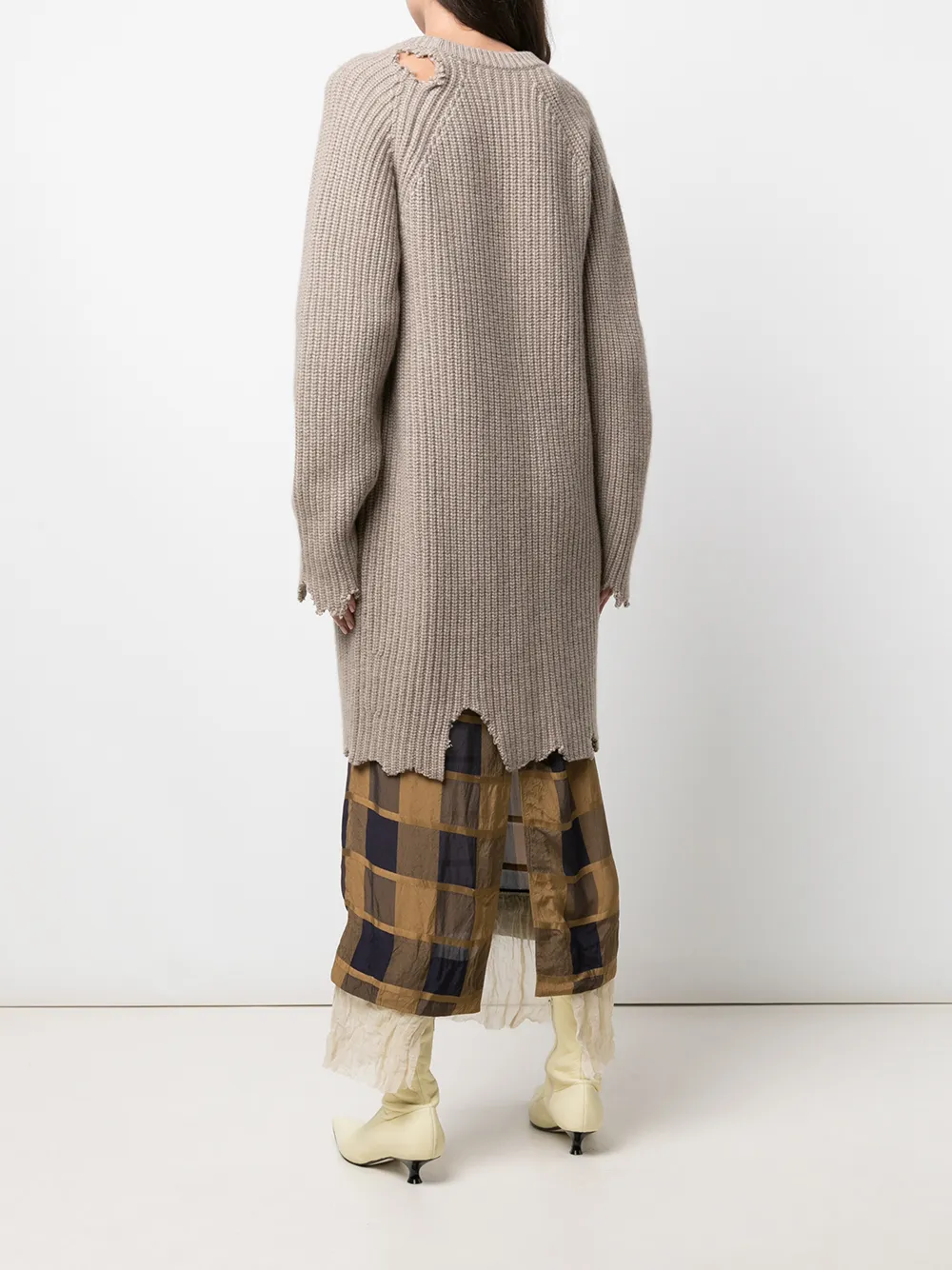 Khaite Rory Distressed Longline Cashmere Cardigan In Husk