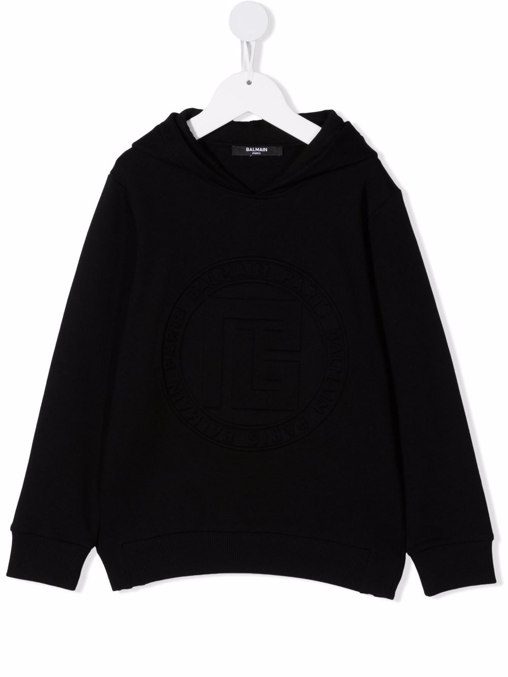 Balmain Embroidered Cotton Hoodie In 黑色
