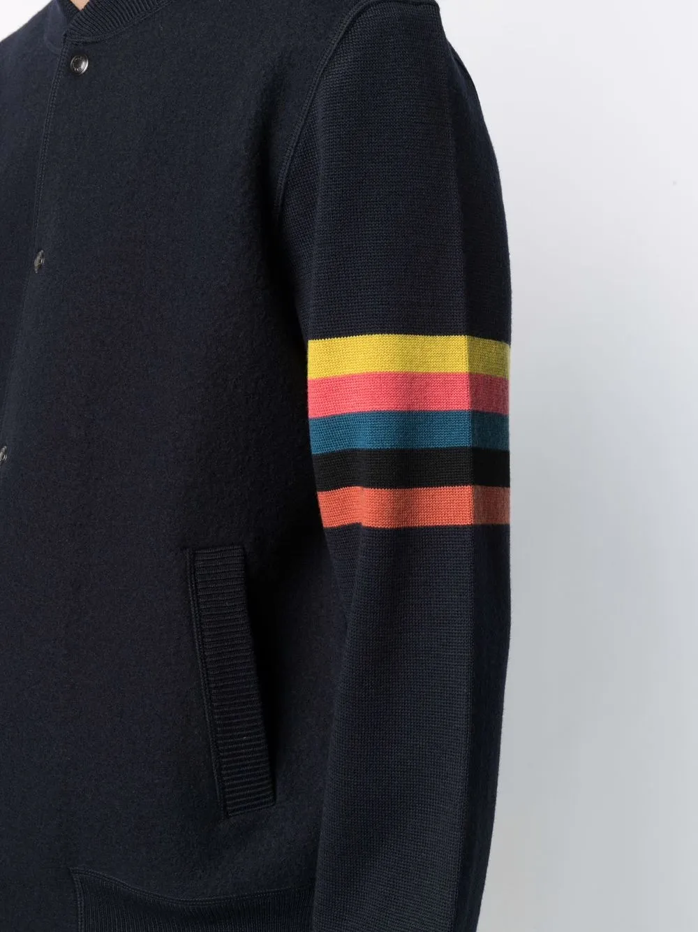 Shop Ps By Paul Smith Stripe-detail Knitted Bomber Jacket In Blue