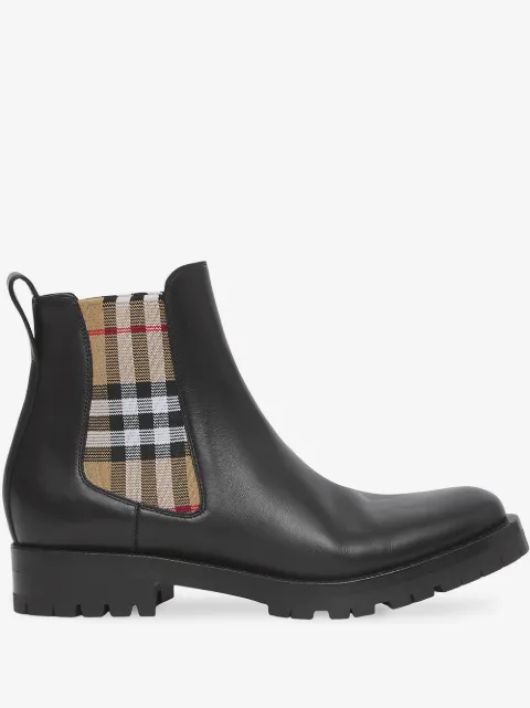Burberry Check panel leather chelsea boots
