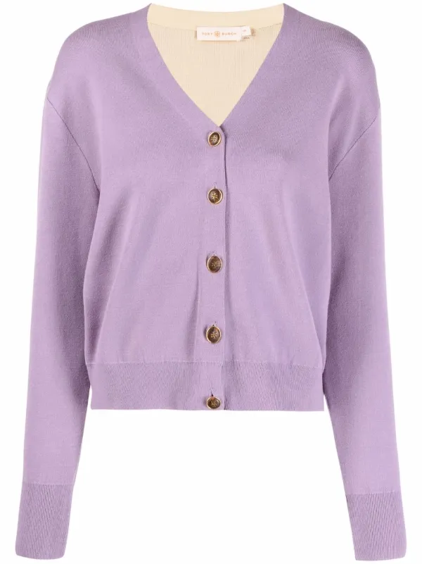 purple button down sweater