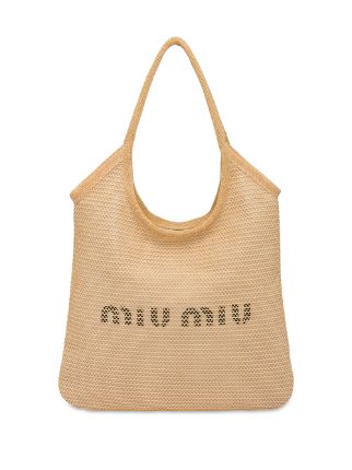 Miu Miu logo-print Raffia Tote Bag - Farfetch