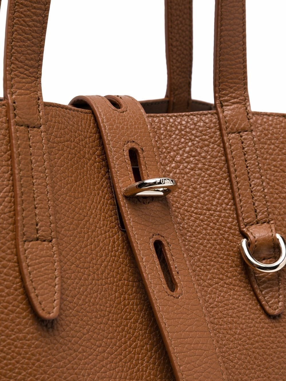 Shop Furla Net Leather Tote Bag In 褐色