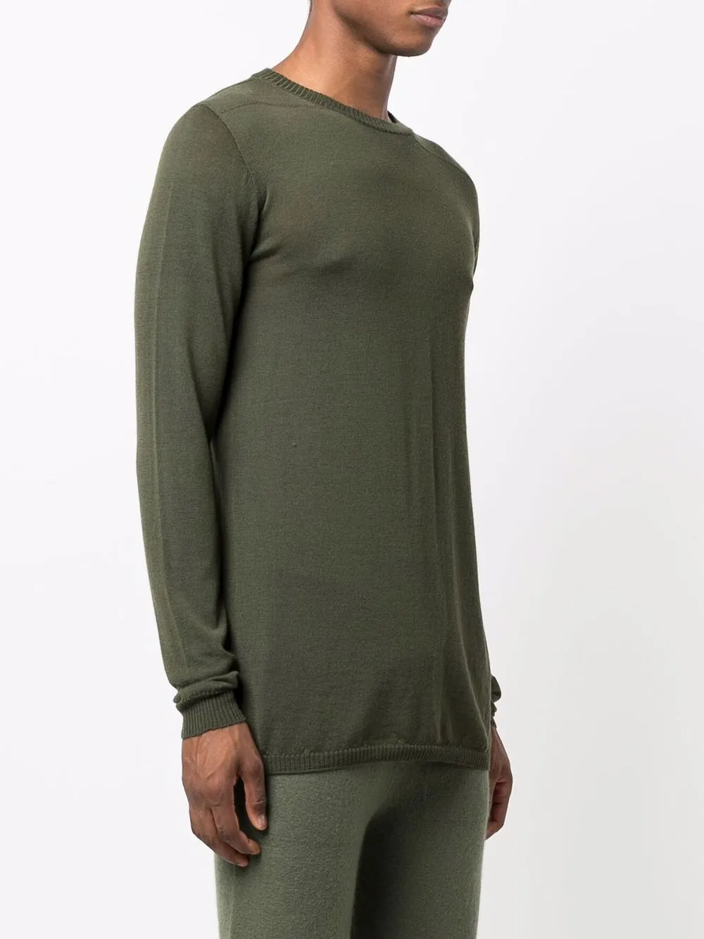 Rick Owens Green Cashmere Biker Crewneck Sweater In Green