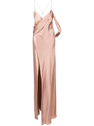 michelle mason silk wrap dress Mason by Michelle Mason Size 2 Sage Green 100% Silk Draped Wrap Maxi Gown