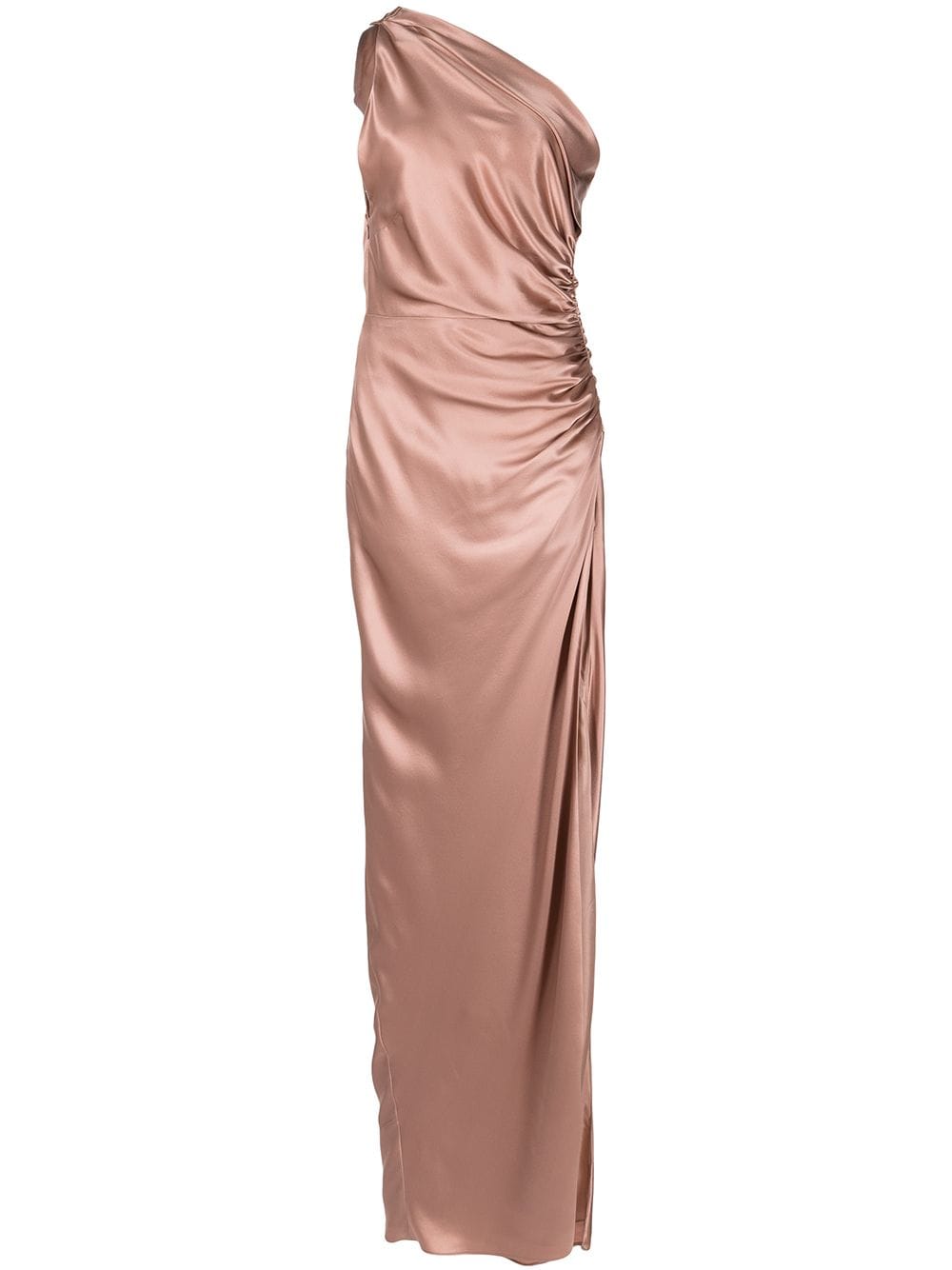 one-shoulder silk gown