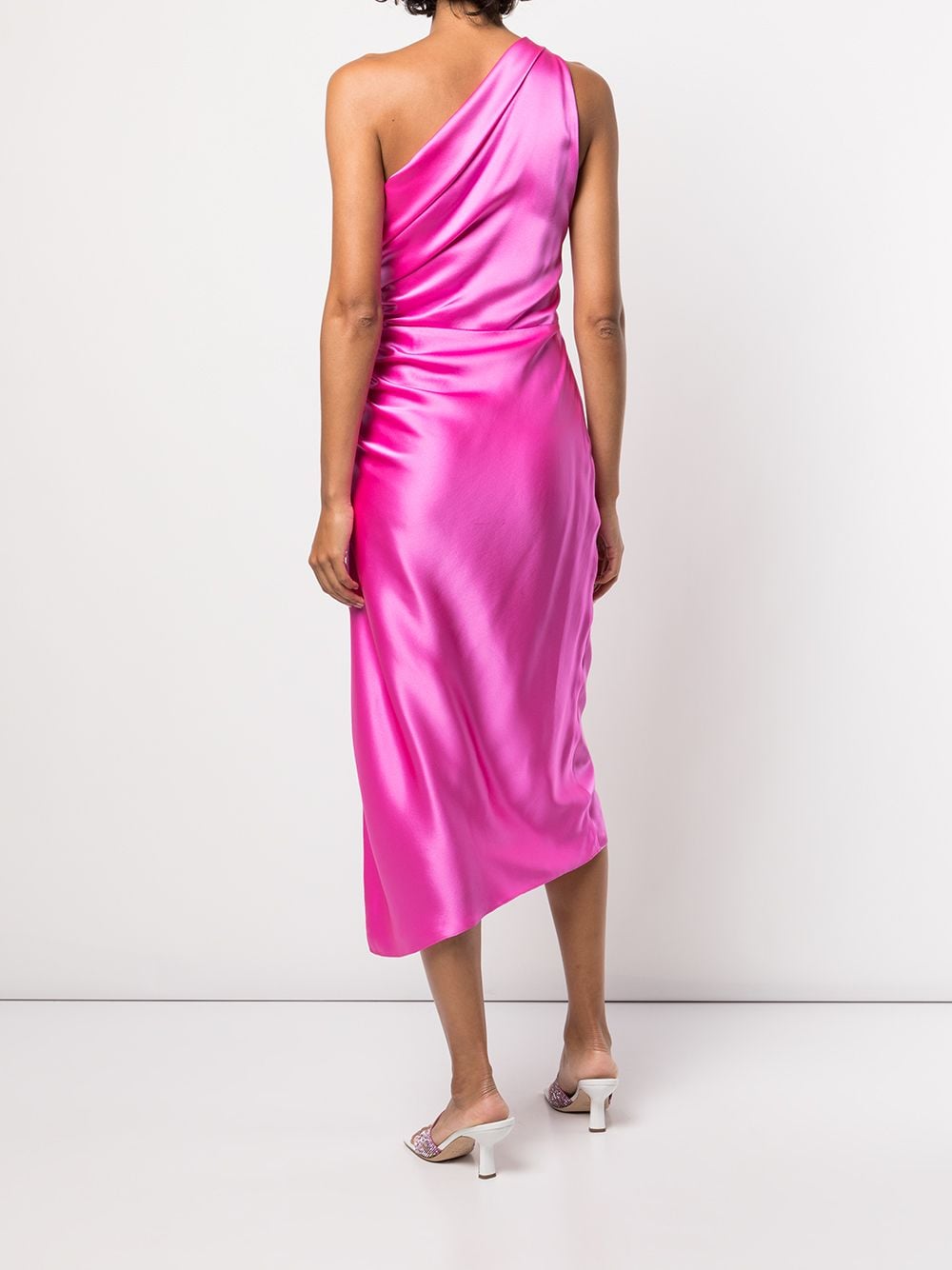 Shop Michelle Mason One-shoulder Silk Dress In 粉色
