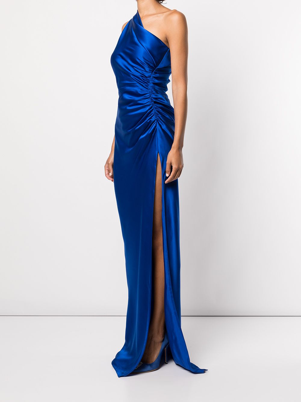 Shop Michelle Mason One-shoulder Silk Gown In Blue