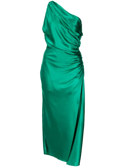 Michelle Mason asymmetric gathered-side silk dress