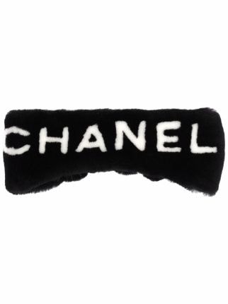 Pre-owned Chanel 1990-2000s Bow Detail Logo Hairband In Black