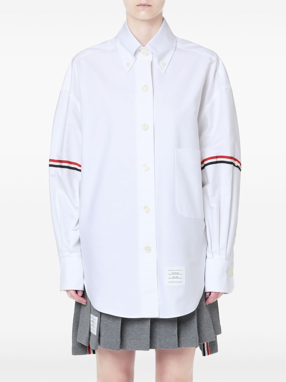 Thom Browne button-collar grosgrain armband shirt - White